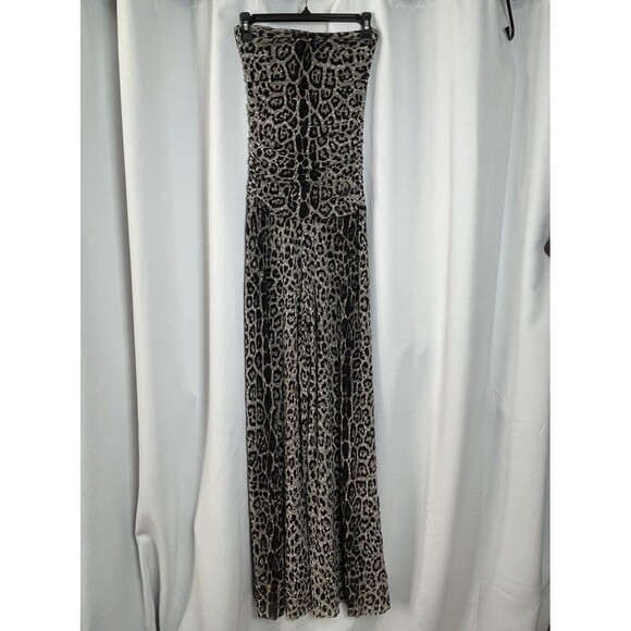 FUZZI Cammello Leopard Print Strapless Mesh Jumpsuit Sz L New - Picture 6 of 8